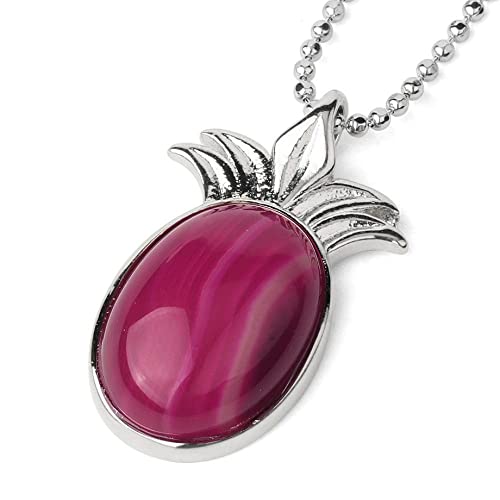 Colgante Piedra Natural,Collar Con Colgante De Piedra Para Mujer, Colgante De Ágata Con Rayas Fucsia Natural, Grabado Hueco Hecho A Mano, Collar De Piña, Joyería Exquisita, Regalo Para Dama, Novi