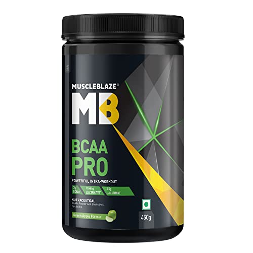 MuscleBlaze BCAA Pro Powder, Powerful Intra Workout (Green Apple, 450g, 30 Servings) | With 7g BCAAs, 1168mg Electrolytes & 2.5g Glutamine MuscleBlaze BCAA Pro Powder, Powerful Intra Workout (Green Apple, 450g, 30 Servings) | With 7g BCAAs, 1168mg Electrolytes & 2.5g Glutamine