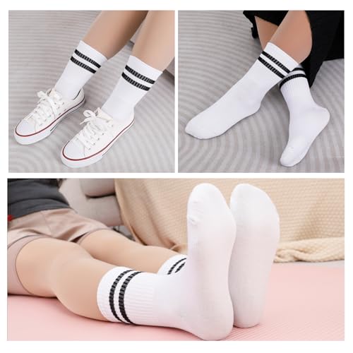 Utensilsto 6 Paare Damen Socken Weiß Sportsocken Tennissocken Sport Socken mit Streifen Baumwolle Socken Damen, Weiß