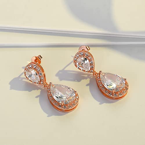 Image of SELOVO Bridal Teardrop Drop Earrings Pierced /Clip Earrings Cubic Zirconia Silver Tone