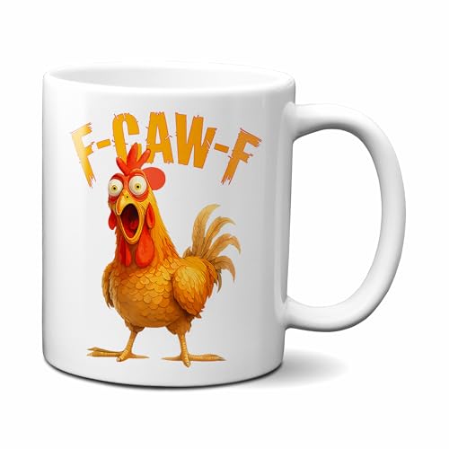 Mafia Mugs F-CAW-F Funny Chicken Novelty Coffee Mug - 11oz Ceramic - Sarcastic Gift - Drinking Cup with Humer - Funny Gift - Poultry Sarcasm