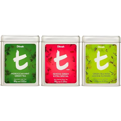 Dilmah – Multipack – 3 latas de té – Cosechado a mano en Sri Lanka (Jazmín, Sencha, Menta)