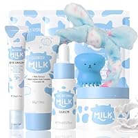 Milk Skincare Set Geschenke Für Mädchen, Gesichtspflege Set & Teenager Mädchen Geschenke, Reiseset Skin Care Set & Hautpflege Geschenkset Frauen mit Creme,Serum,Augencreme,Gesichtsmaske, Bürste(9pcs)