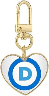 America Emblem Democratic Party Blue Gold Heart Keychain Metal Keyring Holder