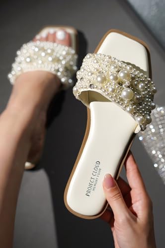 Project Cloud ROSEMARY-WHIT-7.5 Womens Sandals & Flats Slippers - Rhinestone Sandals For Women 2024 Memory Foam Flats For Women Non-Slip Women'S Sandals, Slides thumb #4