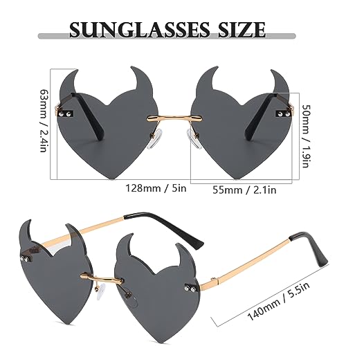 Goth Horns Heart Sunglasses for Women Rimless 90s Punk Heart Glasses Trendy for Party Festival colored Sunglasses3