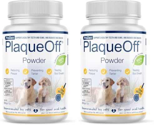 ProDen PlaqueOff Suplemento de Alga Marinha para Cuidados Dentais de Cães e Gatos PD04004, 2 frascos de 60 g