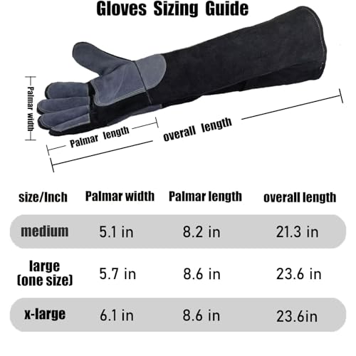 WZQH 60 CM / 23.6 ZOLL Leder Bissfeste Handschuhe für den Umgang mit Tieren, Anti-Biss Arbeitshandschuhe, Umgang mit Hund/Katze/Vogel/Schlange/Papagei/Eidechse/Reptilien