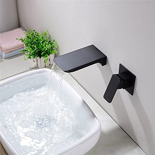 Brushed Gold Bathroom Basin Faucet Solid Brass Wall Mounted Mixer Faucet Single Handle Crane Tap Chrome/Black(Black)