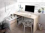 Dmora Scrivania Gardena, Scrittoio Multiposizione da Ufficio o cameretta, Tavolo da Studio angolare Multiuso, 139x92h75 cm, Bianco Lucido e Rovere