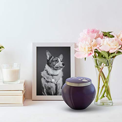 Best Friend Services Pet Urn - Memorial Cremation Pet Urns For Dog And Cat Ashes, Hand Carved Mia Series Urn For Pets Up To 25 Lbs (Small, Deep Purple, Double Pewter Paws) #TOP3