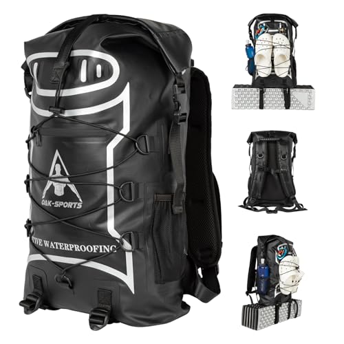 Oak-Sports Dry Bag Waterproof Backpack 5L/10L/20L, Roll Top Lightweight Beach Bag with Double Zipper Seal for Swimming, Kayaking, Hiking, Boating, Adjustable Shoulder Strap (Black, 55L)