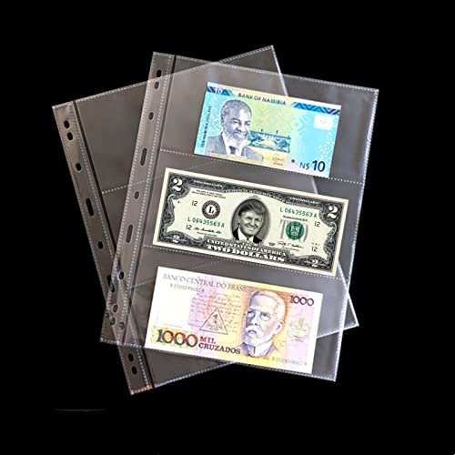 MUDOR 60 Sheets Currency Sleeves,3-Pocket Page Dollar Bill Holders for Collectors, PVC and Acid Free, Banknote Protector fits Currency Collection Book Album