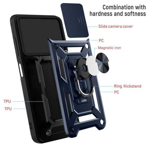 Image of Luxe Back Cover for Vivo V29E 5G | D10 Tough Armor | Sliding Camera Shield | 360 Protection | Kickstand Ring Holder | Military-Grade Shockproof Bumper