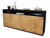 Stil.Zeit Sideboard Evita - Korpus anthrazit matt - Front Holz-Design Eiche (180x79x35cm) Push-to-Open Technik