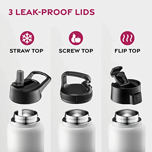 Finedine Insulated Water Bottles With Straw - 25 Oz Stainless Steel Metal Water Bottle W/ 3 Lids - Reusable For Travel, Camping, Bike, Sports - Dreamy Black-White #TOP3