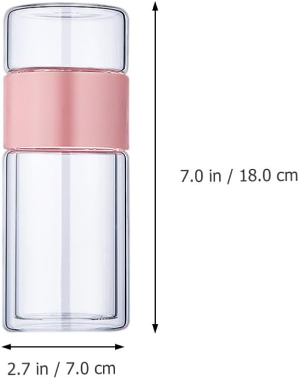 300ml Pink Glass Tea Infuser Bottle with Double Wall Design Portable and Convenient to Make Tea Steeping at Home or Office