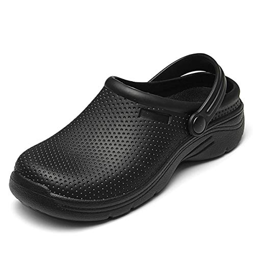 NUHEEL Zuecos para Mujer Zapatillas Ahuecadas Mocasines Nuse Enfermería Impermeable Mula Confort Sandalias Cuña Resbalón Playa Verano Antideslizante Caminar Zapatos Planos Informales Negro 40 EU Cover