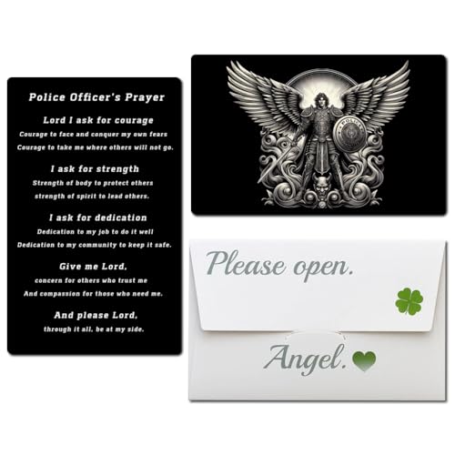 Image of hmcubueor St. Michael Police Prayer Card, Matte Black Metal Wallet Gift for Officers, Laser Engraved Guardian Angel & Officer Prayer, Law Enforcement Protection Keepsake, Cop Gift for Men & Women