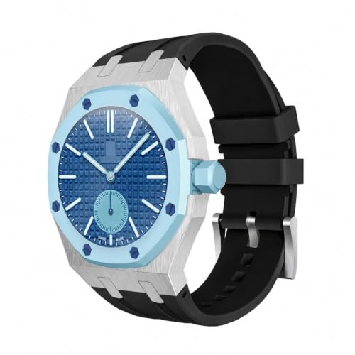 Image of MATONZE Aluminium Alloy Case & Band Compatible with Swatch x AP Royal Pop for Men Women, Lightweight Shock-Resistant Cover Silicone Strap Watch Mod Kit (Silver +Black, 3 O'Clock)