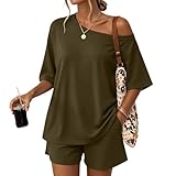 Cruise Outfits Women Two Piece Short Sleeve Travel Matching Lounge Summer Comfy Short Sets Gym Beach Vacation Cruise Airport Travel Outfit Oversized Tshirts Beach Shorts Casual Wear Mardi Gras Outfits