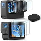 FiTSTILL Screen Protector for Go Pro Hero 12/Hero 11/Hero 10/Hero 9 Black,6pcs Ultra lear Tempered Glass Screen protector+1pcs Rubber Lens Protective cover Accessories Kit