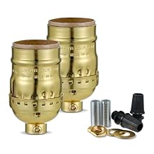 Keyless Lamp Socket, E26 Standard Medium Screw Vintage Light Socket, Edison Lamp Socket Holder Replacement, No Switch, UL Listed 2, Gold