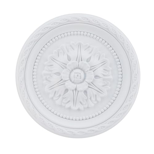 Wealrit Round PU Ceiling Medallion Ceiling Fan Light Covers White Flower Lighting Medallion Decorative Plate for Light Fixtures and Fans Chandeliers Lampshade Decor - Type 04