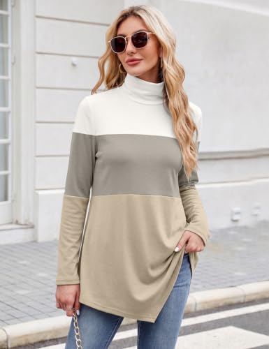 Image of JUSTFASHIONNOW Turtle Neck Shirts for Women Long Sleeve Fall Tunic Tops