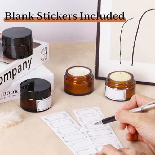 AuroTrends 1 oz Glass Jars with Lids 48Pack- Mini Amber Glass Jar/Cosmetic Containers with UV Protection,Travel Labels (30ml, Set of 48) 6