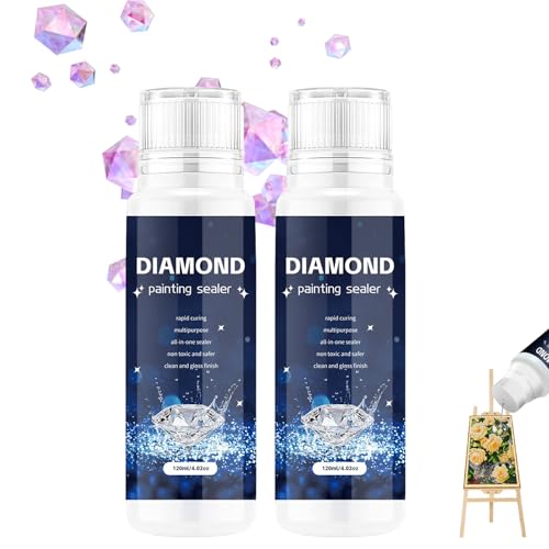Sellador de Pintura de Diamante,120ml Pegamento Transparente con Aplicador de Esponja,Sellador Transparente,Accesorios de Pintura de Diamantes,Aplicable a Engastar y Sellar Diamantes(2 Piezas)