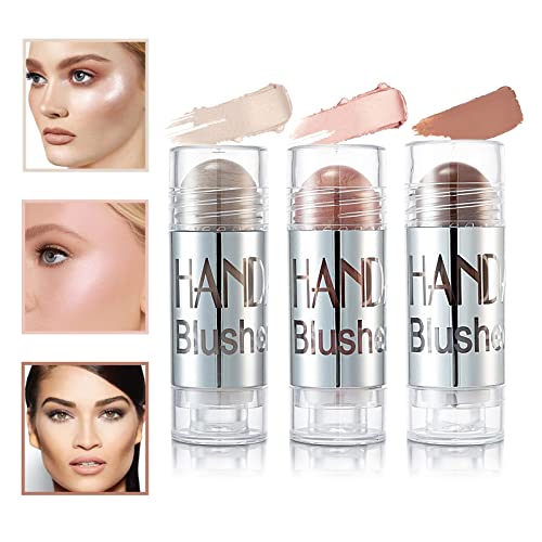 Meicoly Multi Stick Trio,Cream Blush Stick For Cheeks & Lips,Highlight Contour Stick,Face Highlighter Waterproof Glow Stick,Subtle Shimmer Cream Pen Chubby 3D Brighten Makeup,3Pcs Set #TOP5