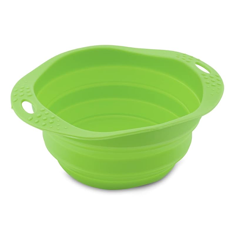 Tigela para viagem para cães em silicone dobrável e expansível Beco Verde Médio