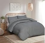 100% Egyptian Cotton Duvet Cover Set |200 Thread Count Plain Dyed Duvet Quilt Cover Set With Free Pillowcases| Non-Iron Easycare Bedding Set - Single Double King Super King Sizes (Grey, Single)