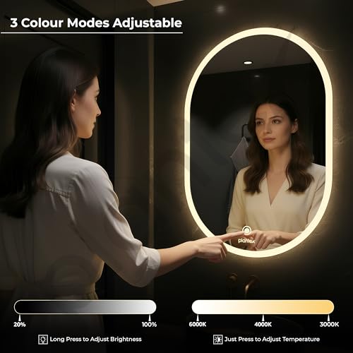 Image of Plantex LED Bathroom Mirror with 3 Tone /Designer Mirror for Living Room /Bedroom /Dressing Room - Capsule Shape (18 X 24 Inch)