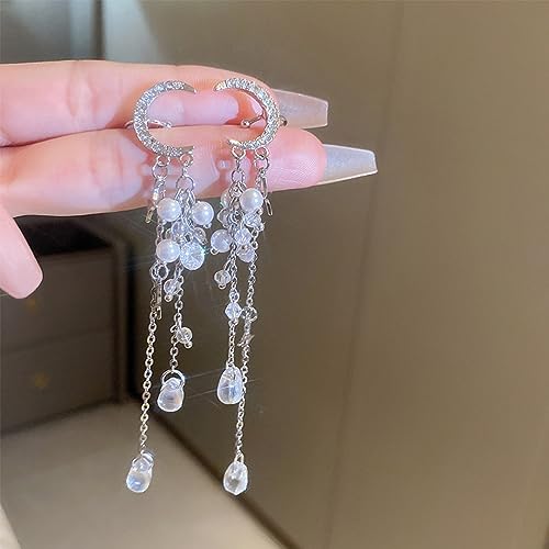 Kercisbeauty Moon Ear Cuff Stars Tassels Wrap Clip Earrings Non Pierced Ear Climber for Women Fairy Costume Silver Jewelry4