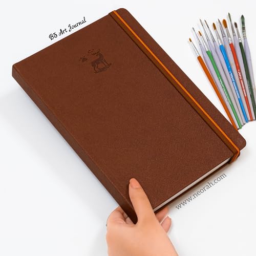 Image of NEORAH - B5 - ART JOURNAL | 200Gsm Dotgrid Notebook |160 Pages(25.0 x 17.5 cm) | Lay Flat |Hard Cover Bullet - Journal |3 Bookmarks |Elastic Closure | Inner BackPocket | Ideal-Bujo,Sketchbook (BROWN)