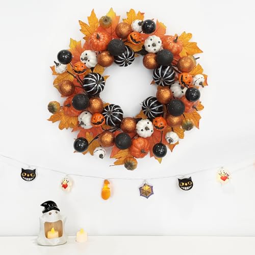 Halloween Wreaths for Front Door, 22 inch Halloween Ball Wreath Fall Wreath for Front Door Indoor Outdoor Farmhouse Home Wall Window Festival Wedding Decor
