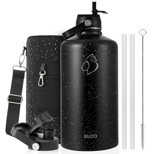 Image of BUZIO 1 Gallon Water Bottle Insulated with Dust-Proof Straw & Spout Lids