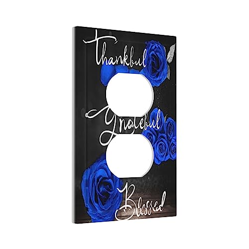 Spshian Outlet Covers Blue Rose Thankful Grateful Blessed 1 Gang Duplex Light Switch Cover Plate Romantic Blue Floral Decorative Wall Plates Electrical Switchplate Receptacle Cover for Home Decor by Spshian - Used condition - Image 2