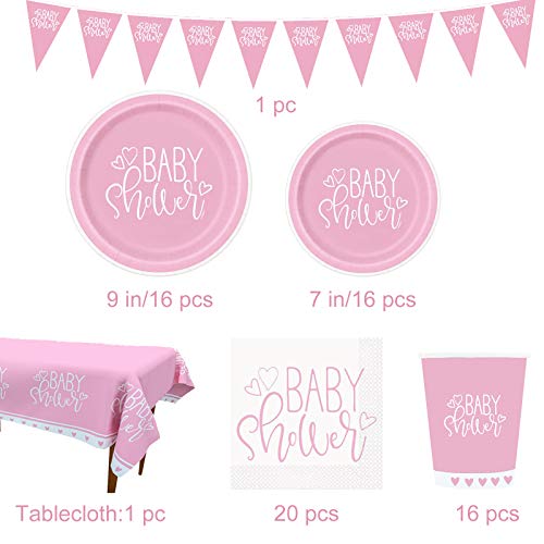 Amycute Babyshower decoratie voor meisjes, babyshower partyset roze, babyshower decoratie, inclusief borden, bekers… - Image 3