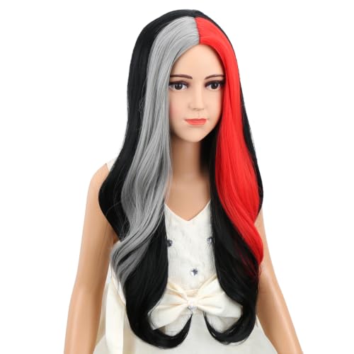 Image of Black Red Silver Gray Wig Long Colorful Middle Part Wig Long Wavy Curly Wigs Heat Resistant Synthetic Wigs for Daily Party Use