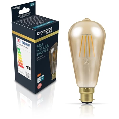 Crompton Lamps LED Squirrel Cage ST64 7.5W BC-B22d Dimmable Filament (50W Equivalent) 2200K Extra Warm White Antique Bronze 725lm BC Bayonet B22 Vintage Edison Light Bulb