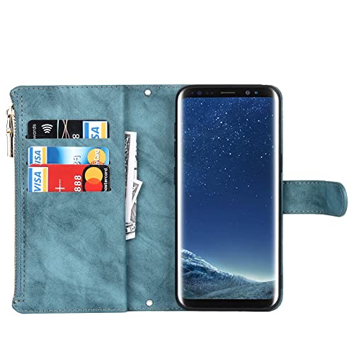 Jaorty Samsung Galaxy S8 Wallet Case,[9 Card Slots] Removable Adjustable Crossbody Necklace Lanyard Shoulder Strap Zipper Magnetic Leather Case For Samsung Galaxy S8,5.8 Inch Blue #TOP5