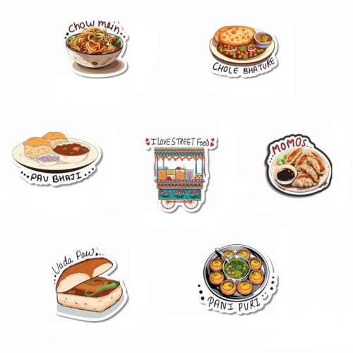 Image of Capio Art MDF Wooden Street Food Theme Fridge Magnets | Trendy Aesthetic Multipurpose Door & Office Magnets | Designer Decorative Magnet | Multicolour, Sleek & Durable Design (Pack of 7)