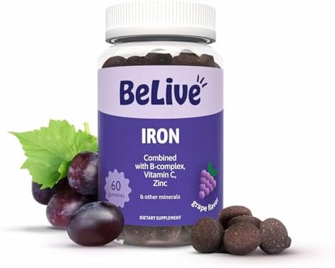 BeLive Iron Gummies – Multivitamin Supplement with Vitamin C, A, B & Zinc, Supports Blood Oxygen, Vegan Iron Supplements for Women, Men & Kids for Growth and Development – Grape Flavor | 1-Pack
