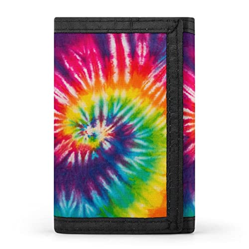 Retro Rainbow Tie Dye Trifold Wallet for Men Women Portable Slim Purse Zip Closure Pocket Wallet, black-style