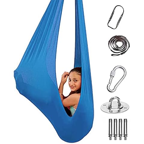 LHHL Sensory therapy swing Indoor And Outdoor For Kids With Special Needs Adjustable Cuddle Hammock Helps Processing Disorder, Autism, ADHD, Royal Blue, 1.5x2.8m Cover