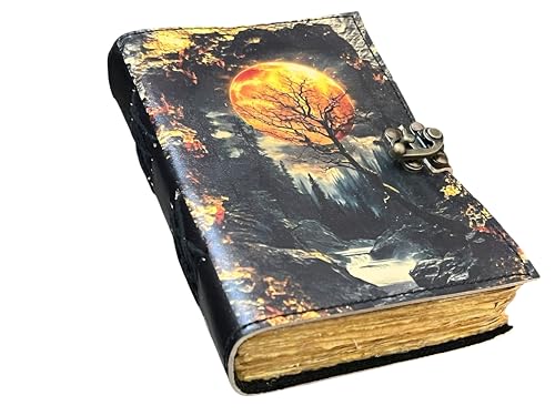 Grimoire en cuir fait main papier à bords frangés journal vintage nature