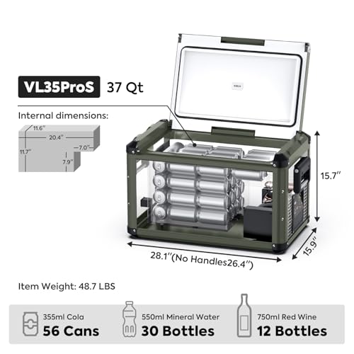 Image of ICECO VL35 ProS Portable Fridge with Multi-directional Lid, 35 Liters 12V Refrigerator Freezer with SECOP Compressor, 0℉-50℉, DC 12 /24V, AC 110-240V, for Camping, Car (VL35 ProS Olive Green+Cover)
